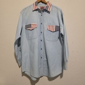 Vintage Cambridge Country Store Denim Shirt Flag Western Patriotic Size in Pics